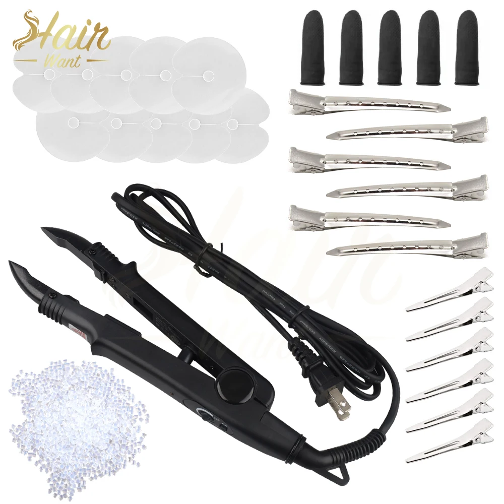 Hair Want Hair Extension Tool Kit Hair Connector Iron Shield Guards Metal Clips 100 Gram Keratin Beads Finger Protectors