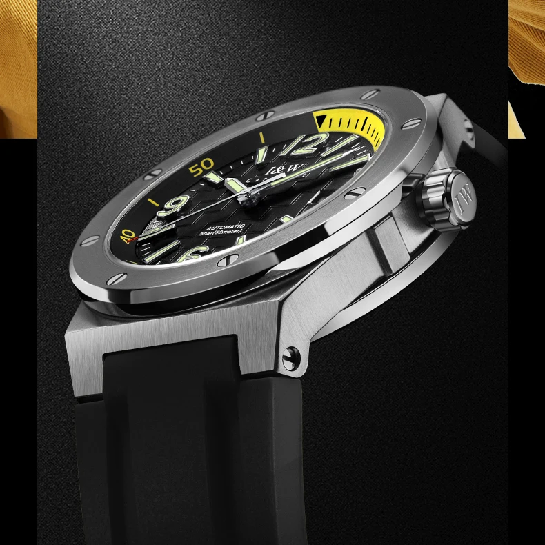 I&W Mens Luxury Watches 42mm Automatic Mechanical Wristwatch 50M Water Resistant Luminous Rubber Strap Sapphire Military