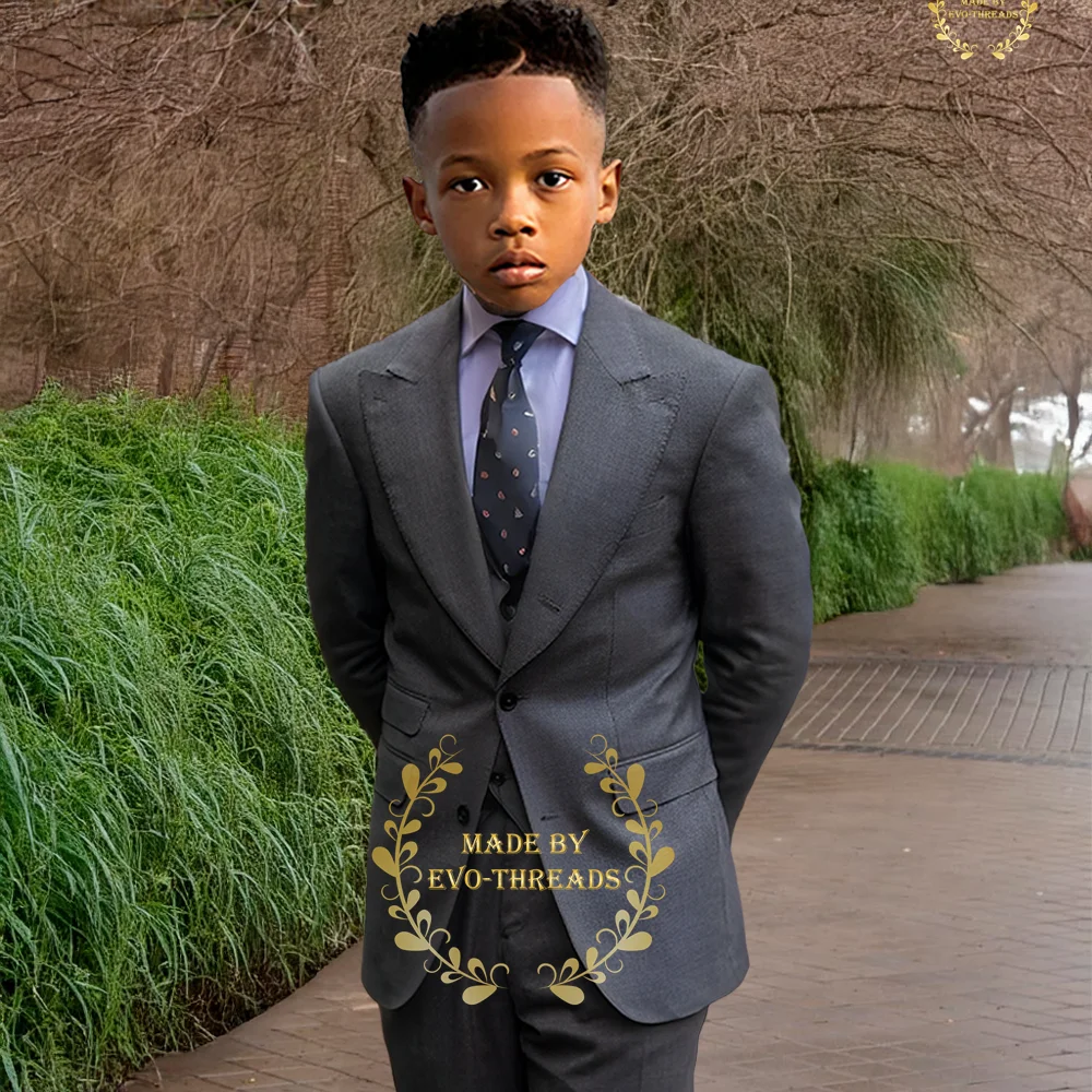 

Classic formal suit for boys peak lapel blazer vest pants 3pcs slim fit set for wedding school prom party custom kids tuxedo