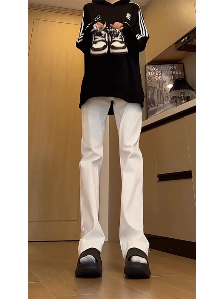 

White Fce Lined Soft Jeans Men's Slim Fit Long Leg Lengthening American High Street Bootcut Pants Autumn Winter Jeans