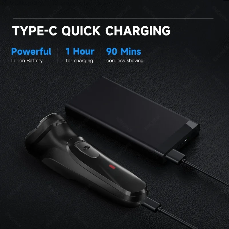 Electrical Rotary Shaver for Men 3D Floating Blade Washable USB Rechargeable Shaving Beard Machine