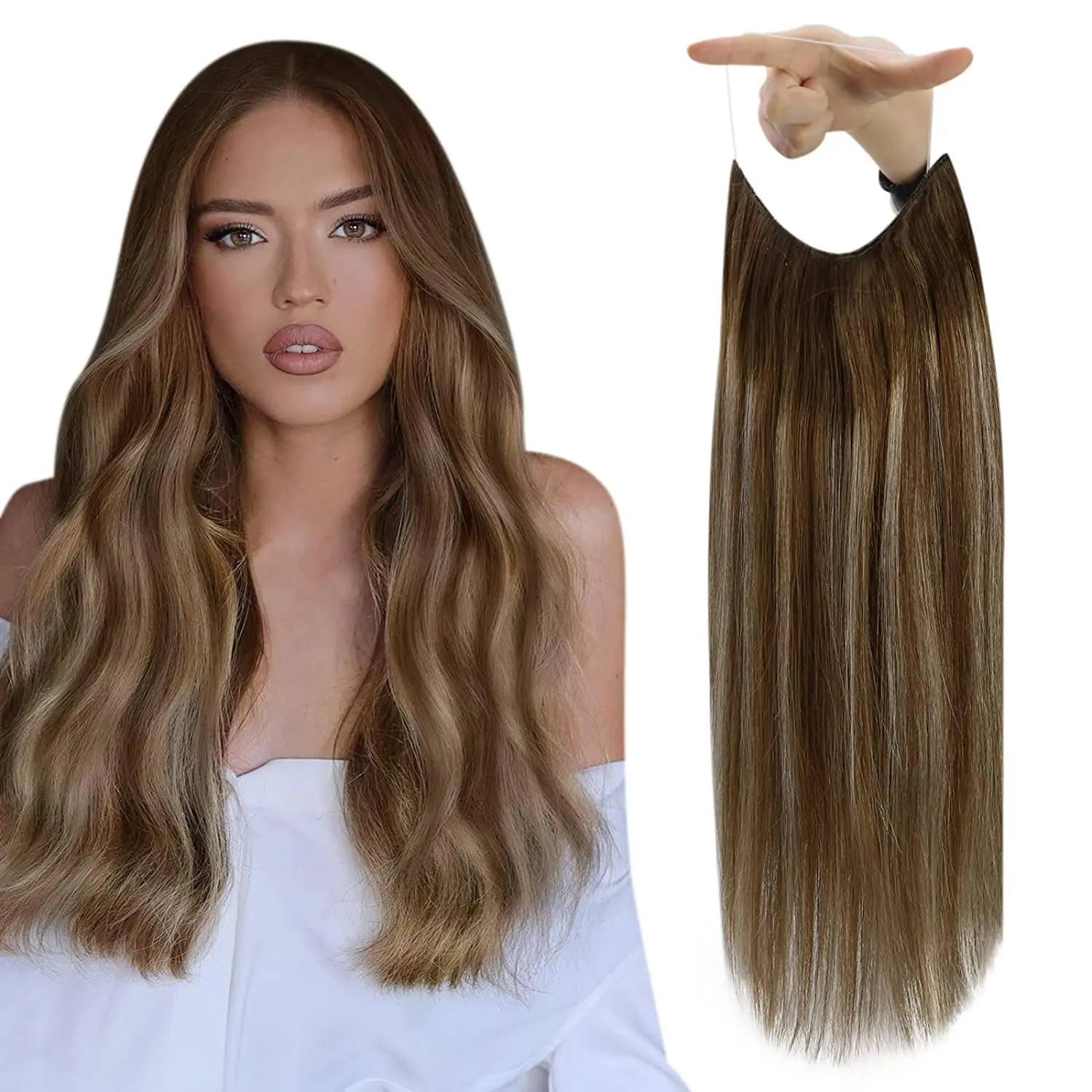 Full Shine Angeldraht-Haarverlängerungen, echtes menschliches Haar, dicke geheime Draht-Haarverlängerungen, Haarteile für Frauen