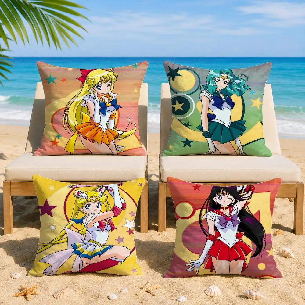 Cute Anime S-SAILOR M-MOON Cushion Cover Soft Short Plush Double-Sided Printing Home Decor Machine Washable Pillow Case Gift