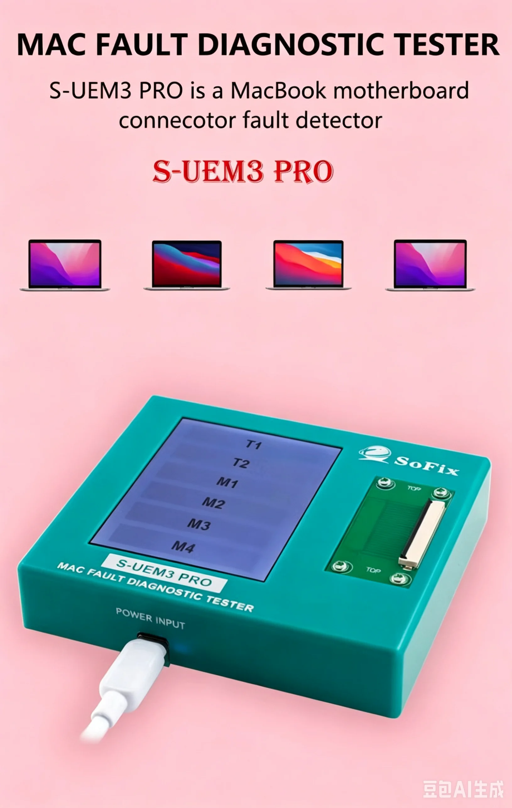 Sofix S-UEM3 Pro Diagnostic Tool Is Used to Troubleshoot USB-C EDP Connector Issues on MacBook Screens, Compatible with 2016