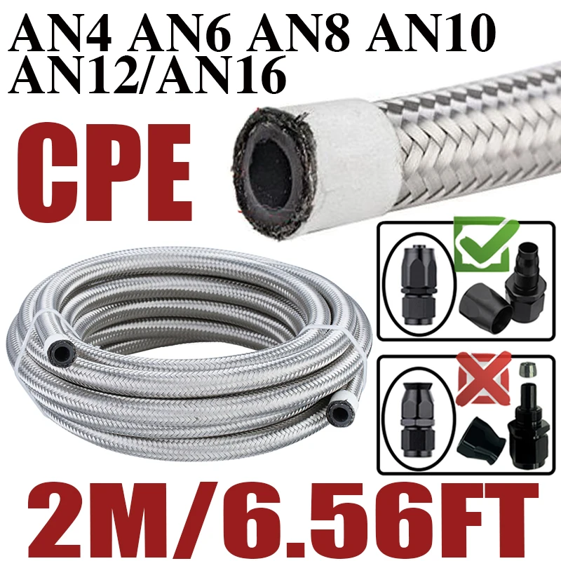 

2M 6.56FT 4AN 6AN 8AN 10AN 12AN 16AN Car Fuel Hose Oil Gas Line Stainless Steel Braided Brake Hose CPE Rubber Pipe Cooler Tube