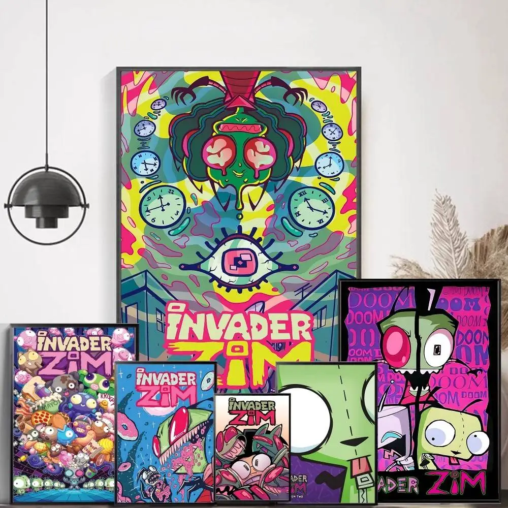 I-Invader Z-Zim Cartoon Vintage Posters Sticky Whitepaper Prints Posters Artwork Posters Wall Stickers
