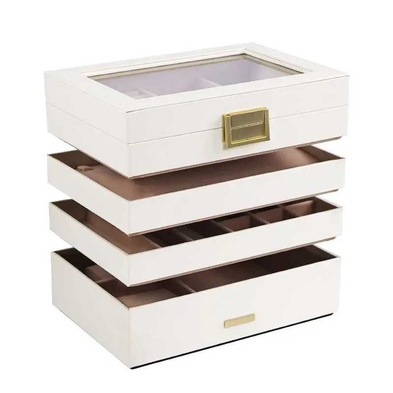 Large Capacity Jewelry Box Multi-layer Stackable Tray Ring Necklace Watch Jewelry Storage Box