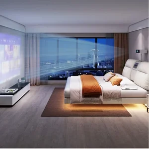 Iskandinav modern lüks yatak, karyola iskeleti, zarif-projektör-beyaz-çok fonksiyonlu yatak comferter villa, kraliçe yatak odası takımı, Lüks yatak takımları için en iyi 10 satış-6 numara