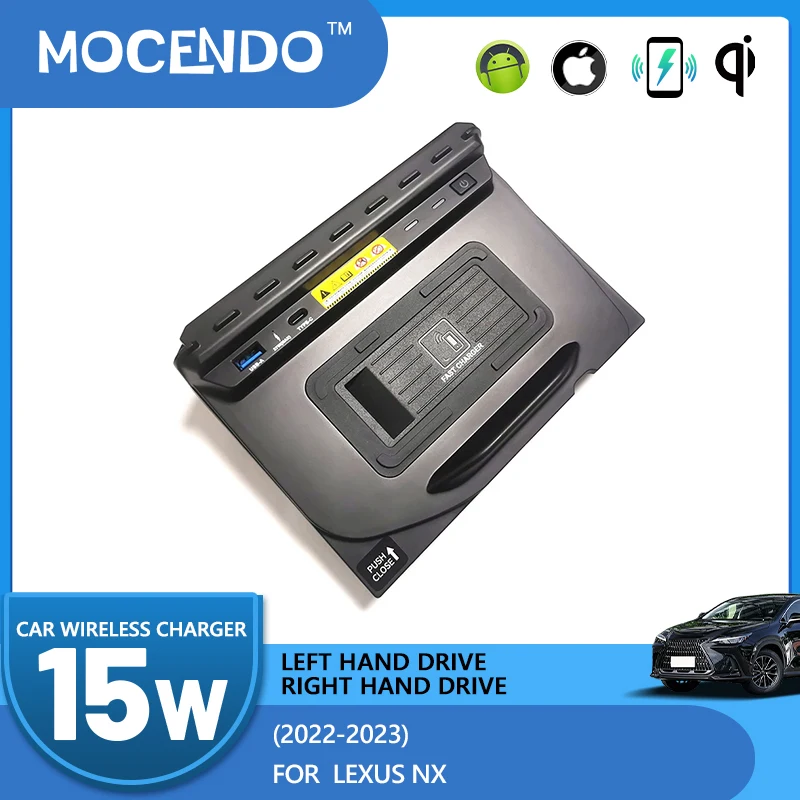 Carregador sem fio de 15W para Lexus NX NX200 NX300 NX350 2022 2023, base de carregamento rápida, suporte para celular.