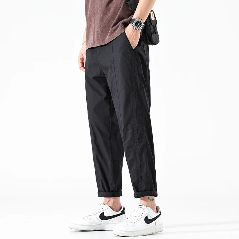 

Летние тонкие хлопковые повседневные брюки для мужчин, свободные, с эластичным поясом, рабочая одежда, прямые брюки длиной 7/8