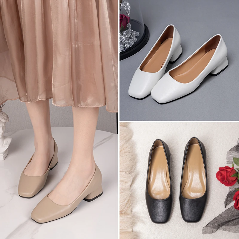 

New Women Loafers Simple Low Heels Office Work Casual Shoes Slip on Flat Footwear Square Toe Shoes Work Shoes Zapatos Mujer