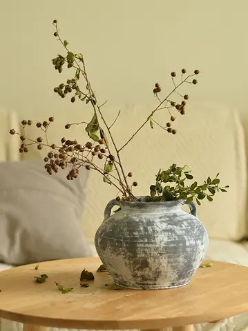 Retro Red Clay Flower Vase Home Decor Dry Flower Container TV Cabinet Table Decor European Style Living Room Decor Accessories
