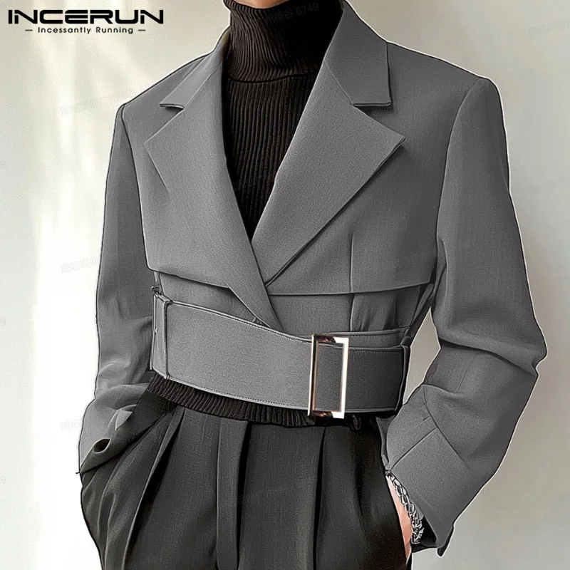 

INCERUN Handsome Men's Tops Stylish Deconstruct Metal Buckle Suit Coat Casual Streetwear Male Cropped Long Sleeved Blazers 2025