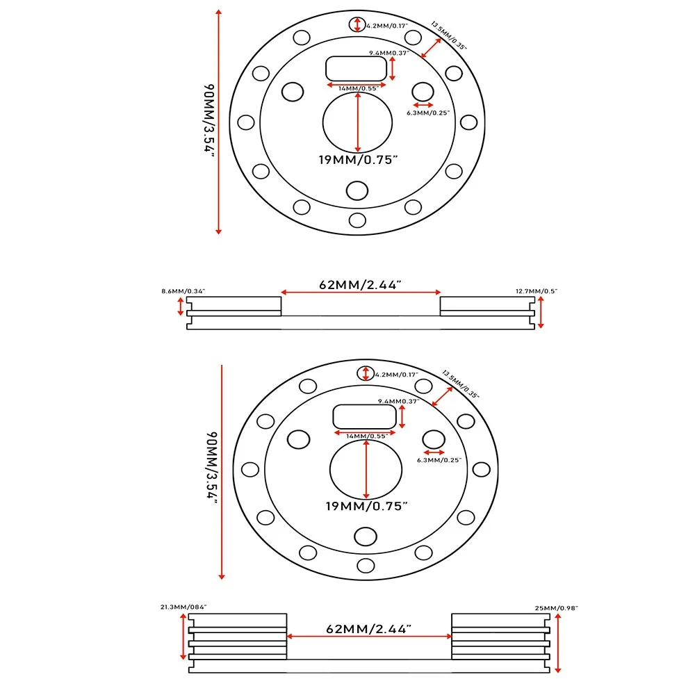 Universal Auto High-quality Aluminium Alloy Steering Wheel Boss Kit Heightening Pad 6 Hole To fit 3 Hole  Fixed Type Heightening