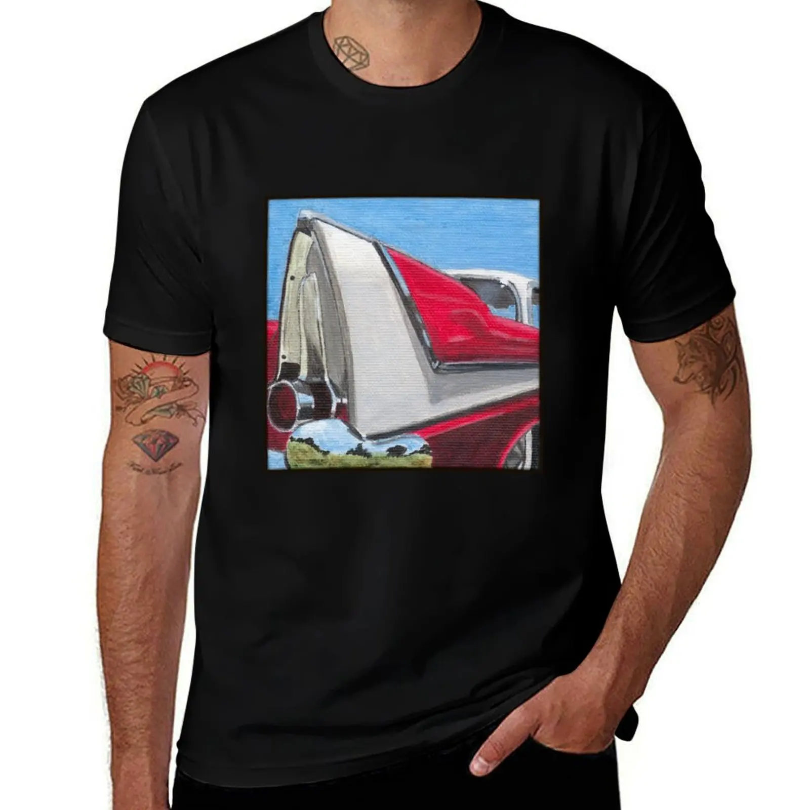 1958 Plymouth Belvedere Tail Fin T-Shirt Retro Style Print Casual Top T-Shirt