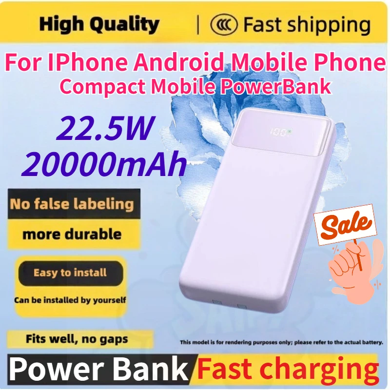 

20000mAh 22.5w Power Bank for IPhone Android Mobile Phone Compact Mobile PowerBank with Built in Fast Charging Cable
