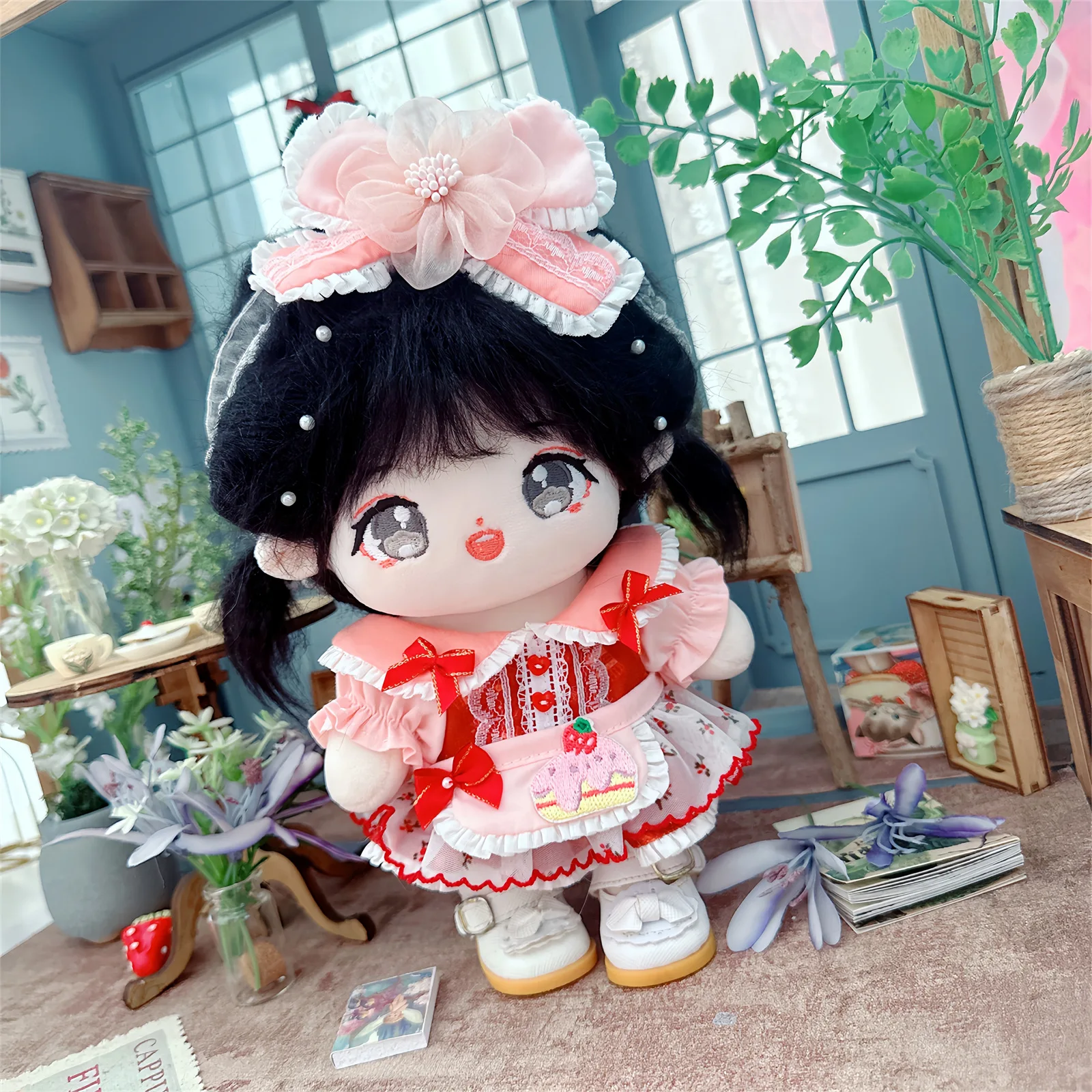 かわいいアイドル人形服セット、カワイイぬいぐるみ人形服、DIY着替え服、赤い甘いベリーゲーム、キッズギフト、20cm