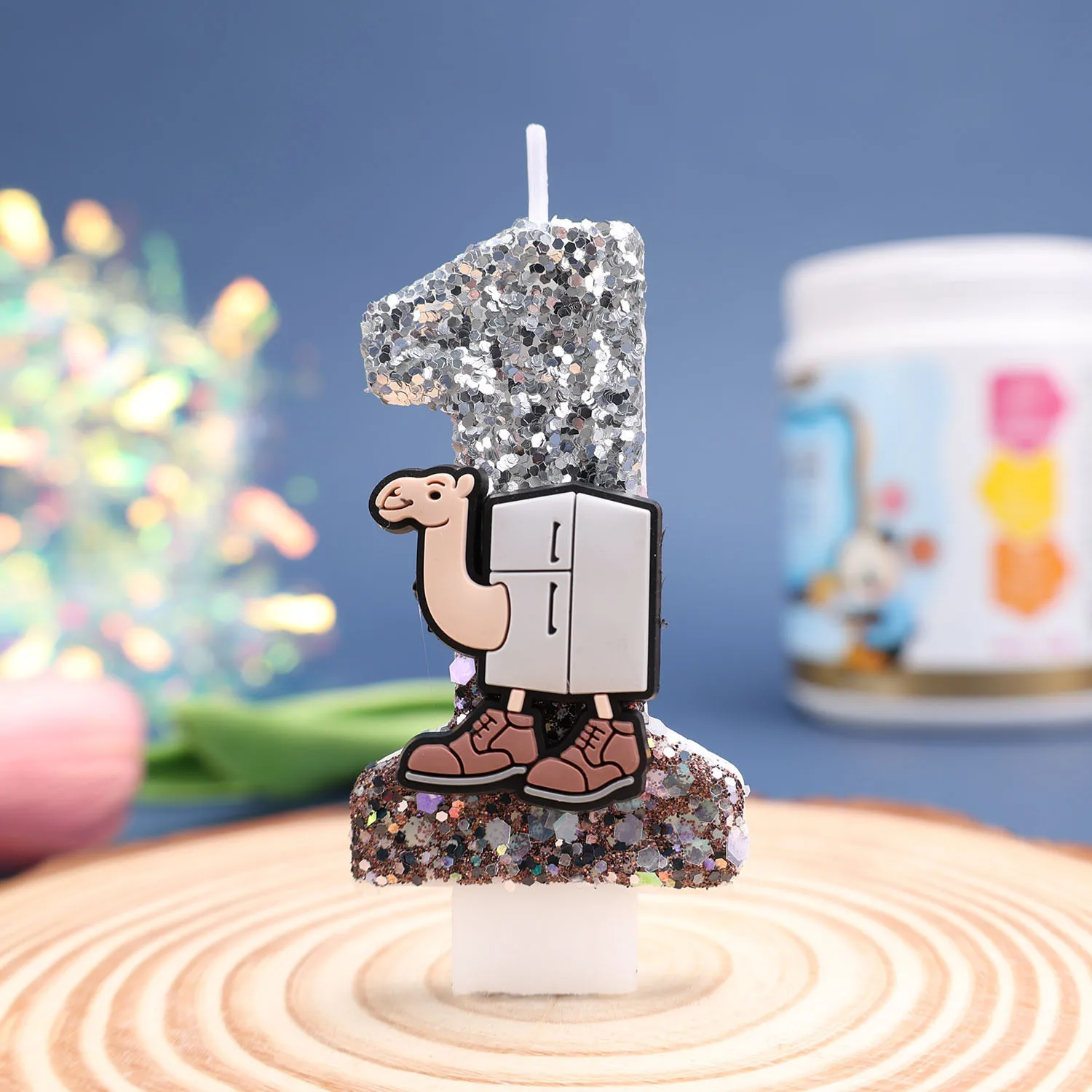 Silver number birthday candles, camel refrigerator-themed cartoon decorative candles, birthday anniversary candles, party gifts