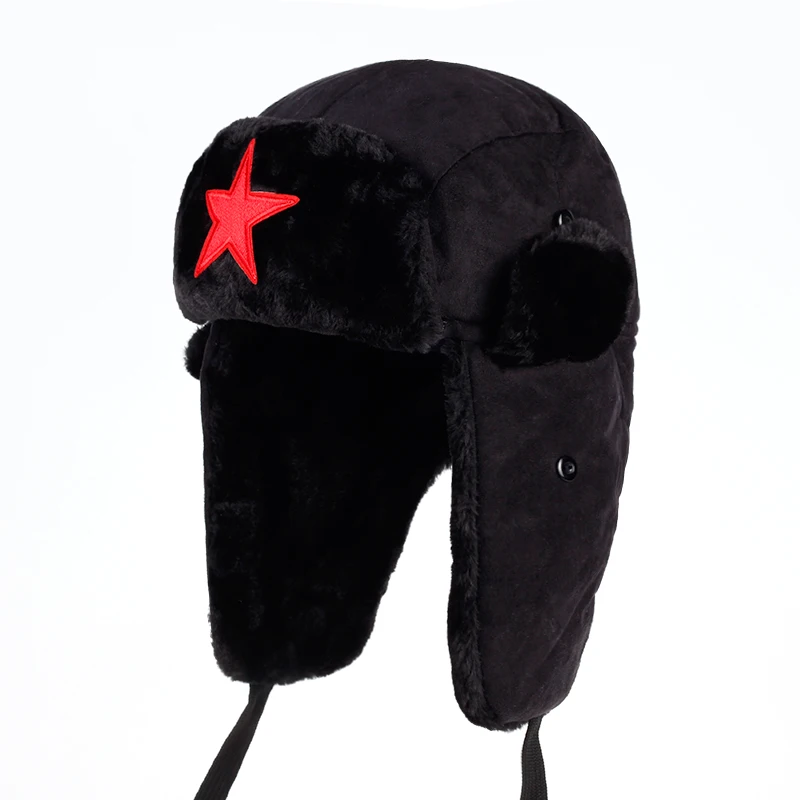 Men pentagram Lei Feng Winter Hat Aviator Outdoor Ear Flaps Bomber Cap Proof Trapper Russian Hat