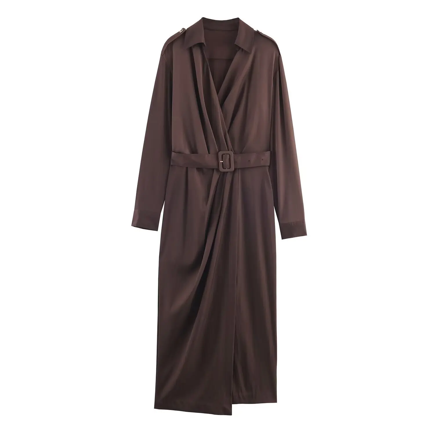 

Withered New European And American Style Fashionable Temperament, High-end Feeling With Belt, Double Breasted Midi Dress