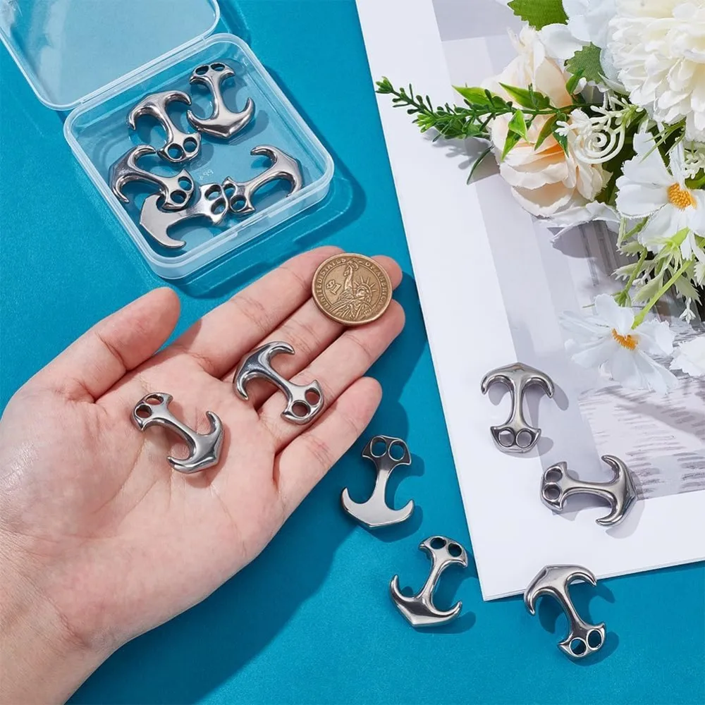 12 Stück Edelstahl-Ankerhakenverschlüsse, Kordelendeverbinder, Verschluss, Metallhakenverschluss für DIY Lederband, Armbänder, Schmuck