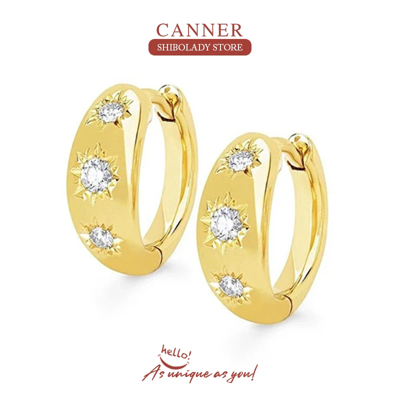 CANNER Eight Star 925 Sterling Silver  Earring For Women Drop Earrings 18K Gold  Zirconia  Wedding Party Aros Fine Jewelry