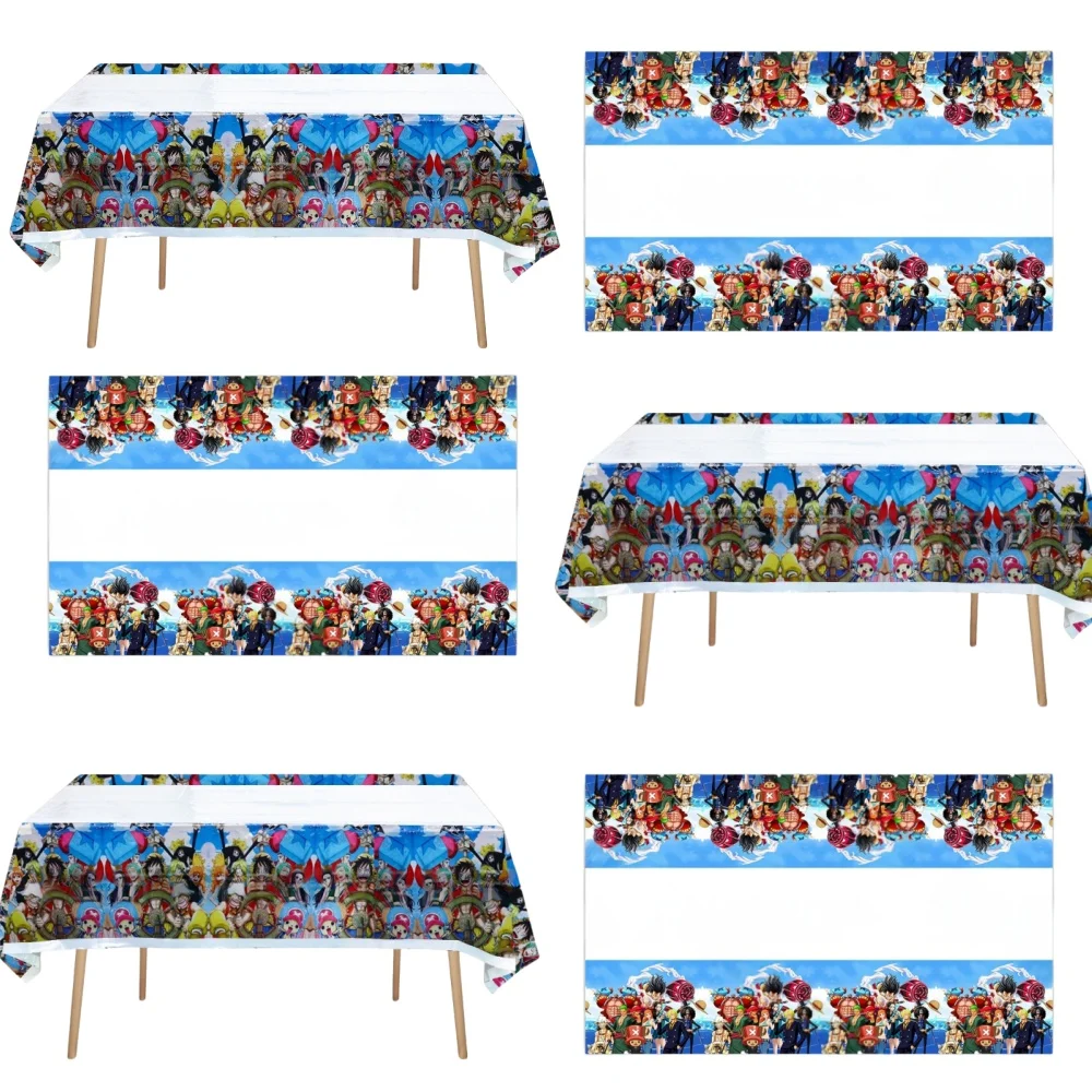 Toalha de mesa de anime de uma peça, 108*180cm, decoração de festa de feliz aniversário, lembranças para crianças, azul, meninos, chá de bebê, acessórios, gifs