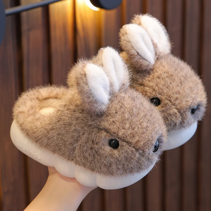 New Rabbit Cartoon Kids Home Cotton Shoes Winter 3D Plush Slippers For Boys Girls Warm Soft Bottom Floor Children Slippers