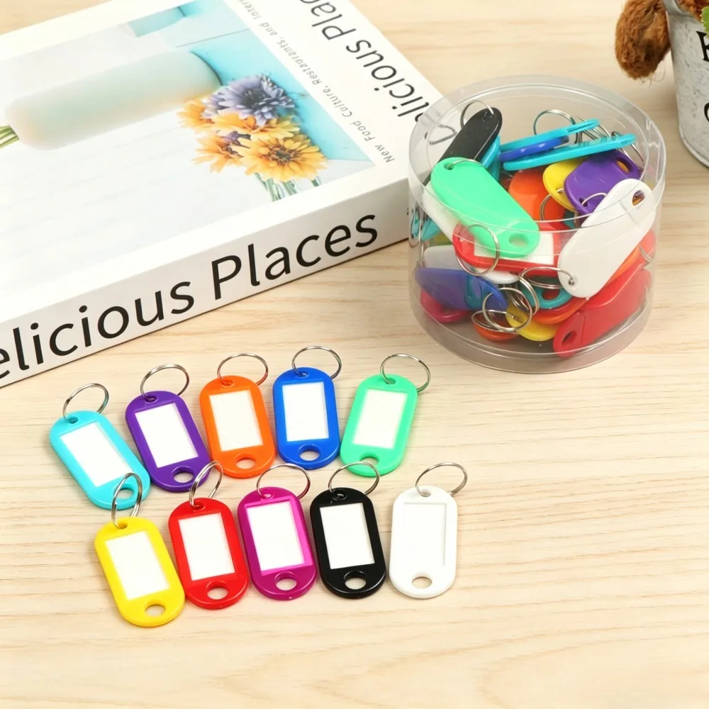 50 Stück Plastik-Schlüsselanhänger mit Etikettenfenster, DIY-Schlüsselanhänger-Set, Gepäckanhänger zur Nummernkennzeichnung für Hotel- und Kofferschlüssel, Farben – Detail 10