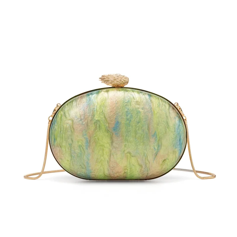 Oval Shaped Hand-held Box Bag Acrylic Evening Bag Luxury Chain Women's Crossbody Bag Fashionable Wallet Shell Shaped Banquet Bag