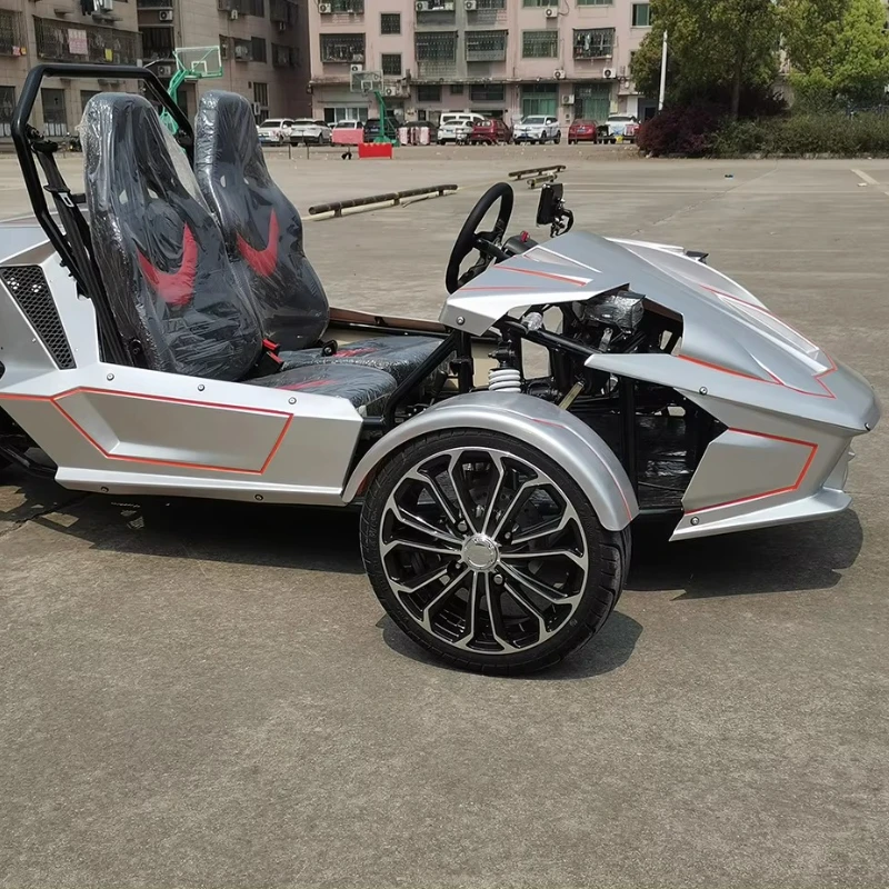 Fantasy Silver Color Adult T-Rex Open-Body Racing Motorcycles 350cc Gasoline Car with 3 Wheels Reverse Tricycle for Passenger