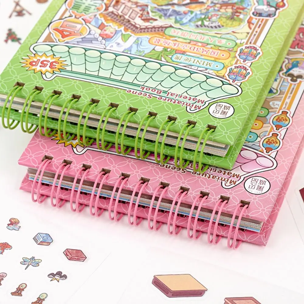 10-in-1 Miniature Landscape Sticker Collection Chinese Style PET DIY Cabin Scene Sticker Cartoon Decompression