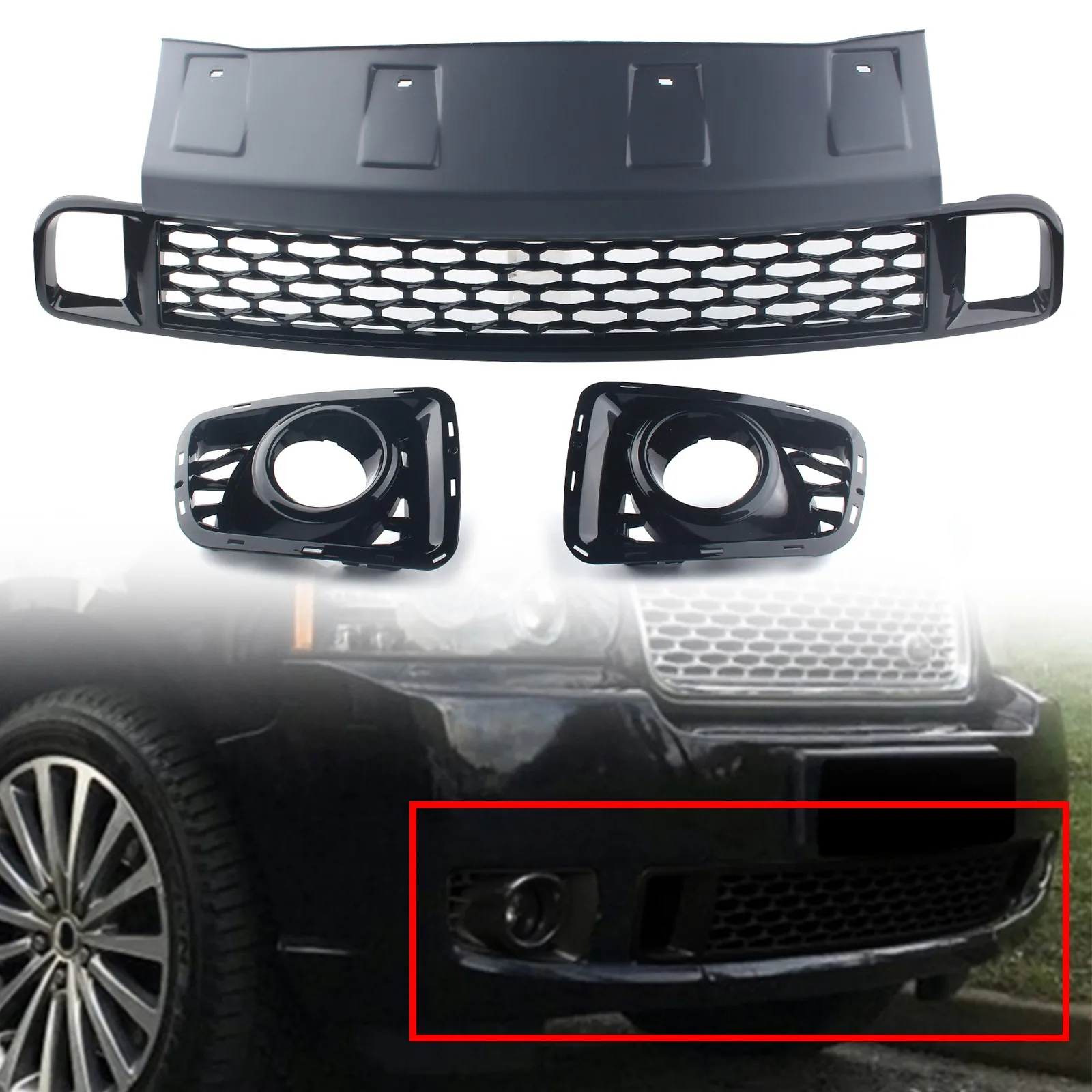 For Land Rover Range Rover L322  2010-2013 Autobiography Car Front Lower Bumper Grille Lower Grill Black ABS Plastic