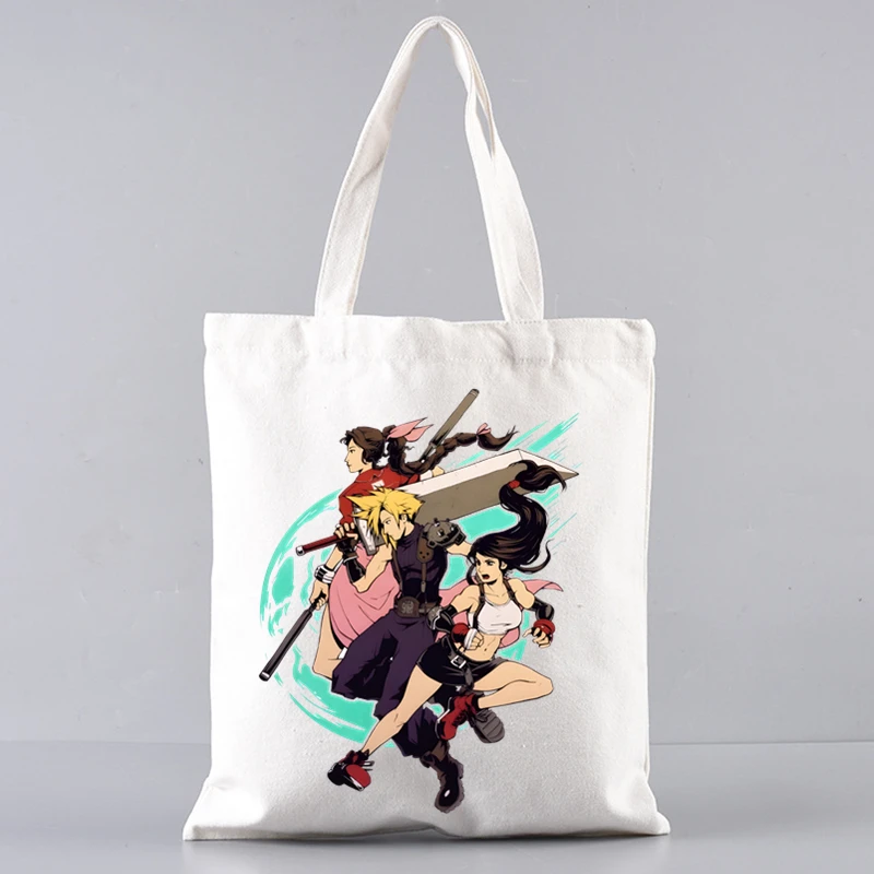 FINAL FANTASY XIVT Bolsas de compras para mulheres sacola resuável Harajuku bolsa de compras de grande capacidade com impressão de anime