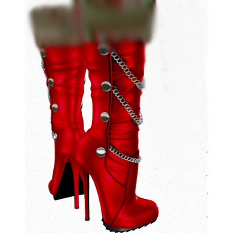 Pink Chain Buckle Fur Boots Matte Thin High Heel Sexy Fashionable Cool Winter Casual Big Size Woman Shoes Zapatillas Mujer