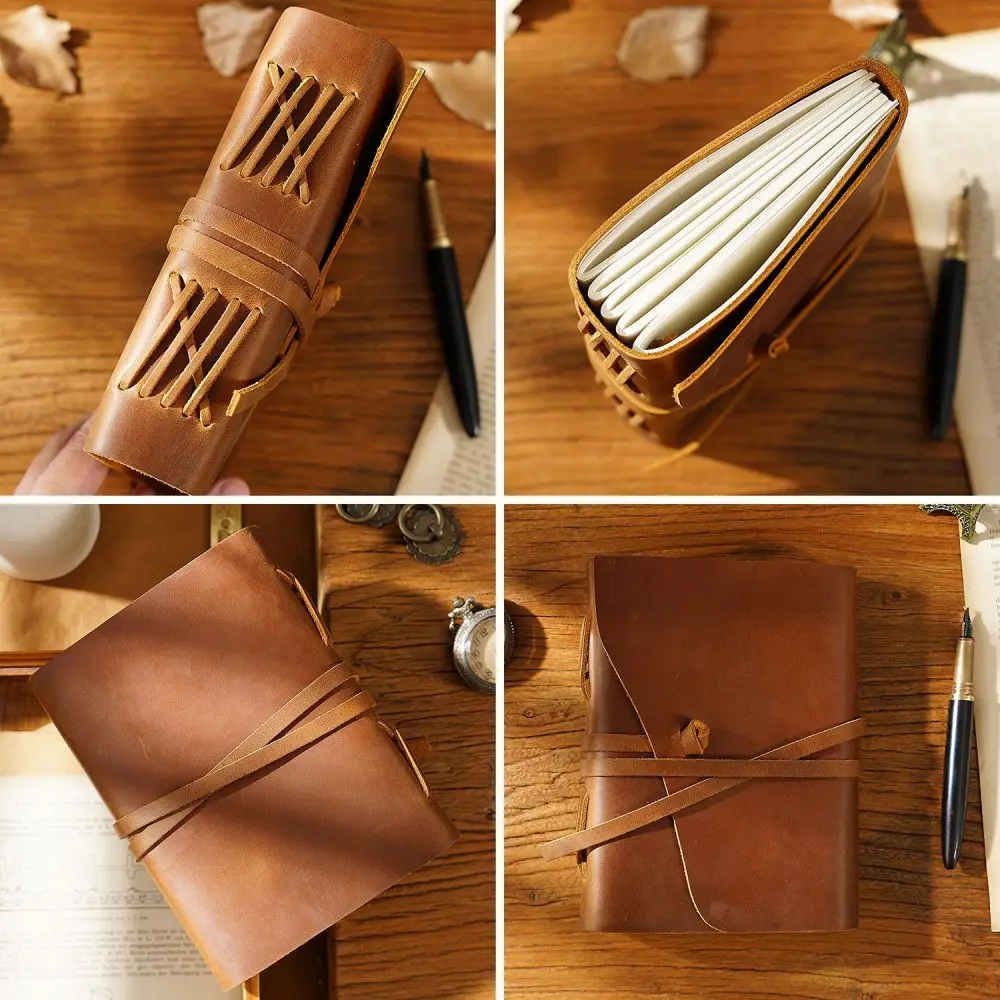 Vintage Crazy Horse Genuine Leather Journal Notebook Refillable Loose Leaf Diary Planner Executive Office Writing Pad