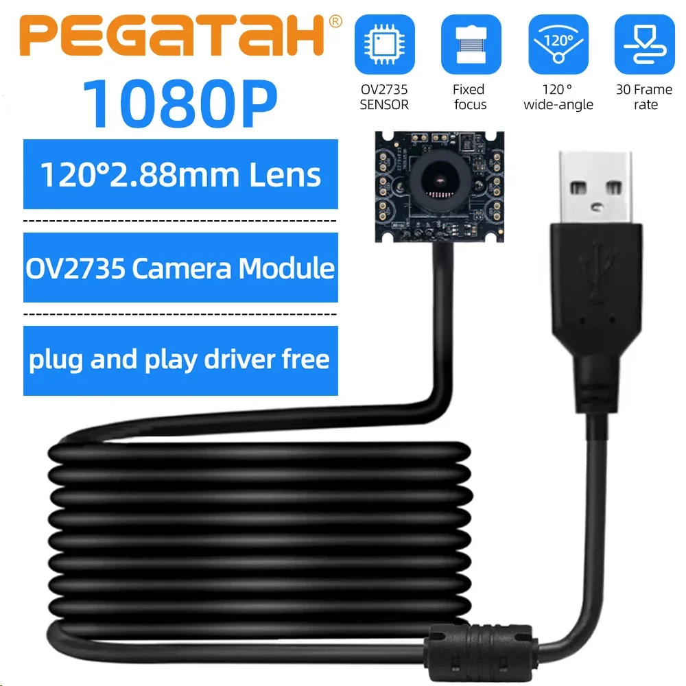

PEGATAH OV2735 Кабель 1080P 30 кадров в секунду 1,5 м 120 ° USB-модуль камеры с объективом 2,8 мм, 1/2/3 шт. OV2735, 2-мегапиксельная веб-камера, камеры распознавания лиц