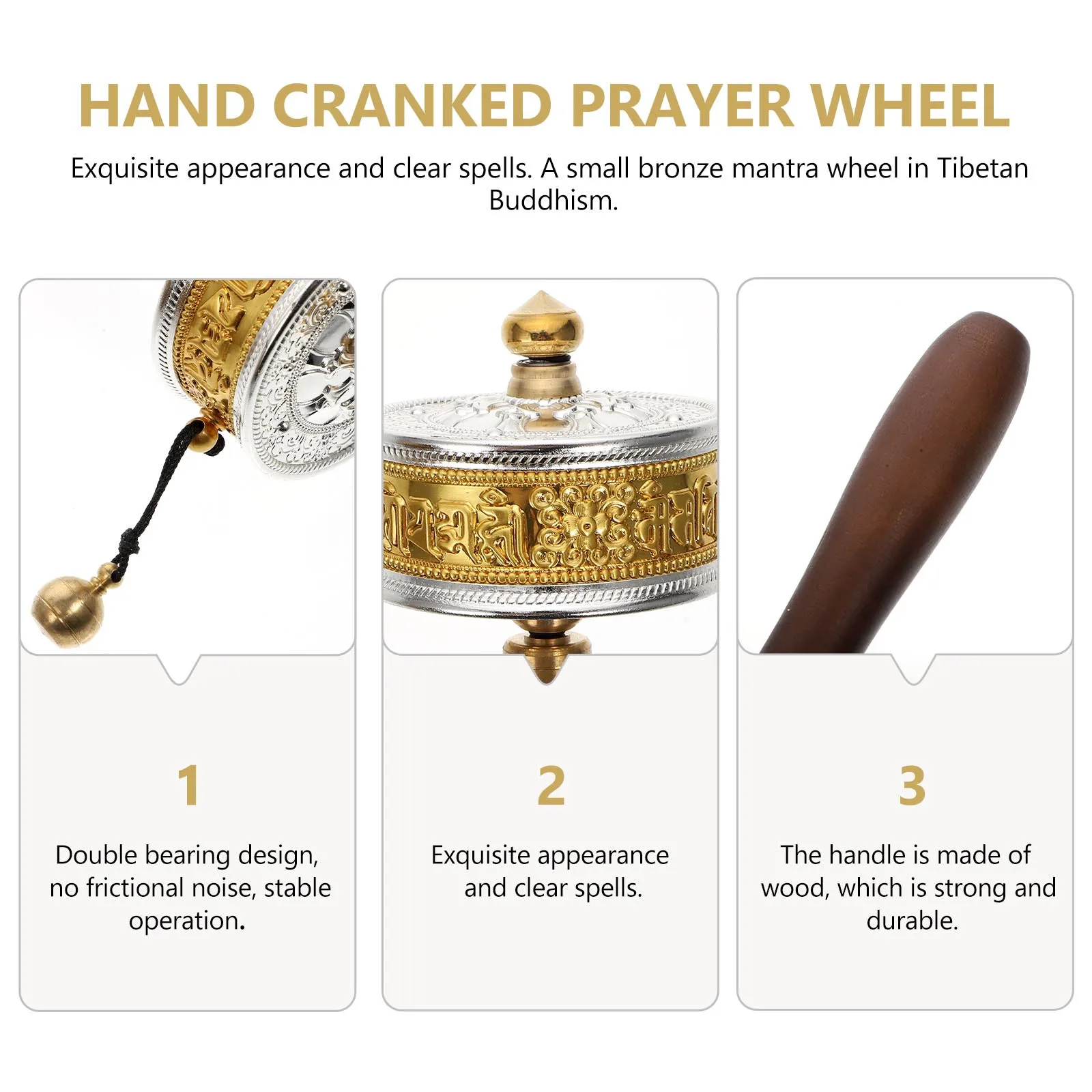 

1 pc Hand-Cranked Prayer Wheel Copper Buddhist Artifact For Home Office Decor Mute Portable Religious