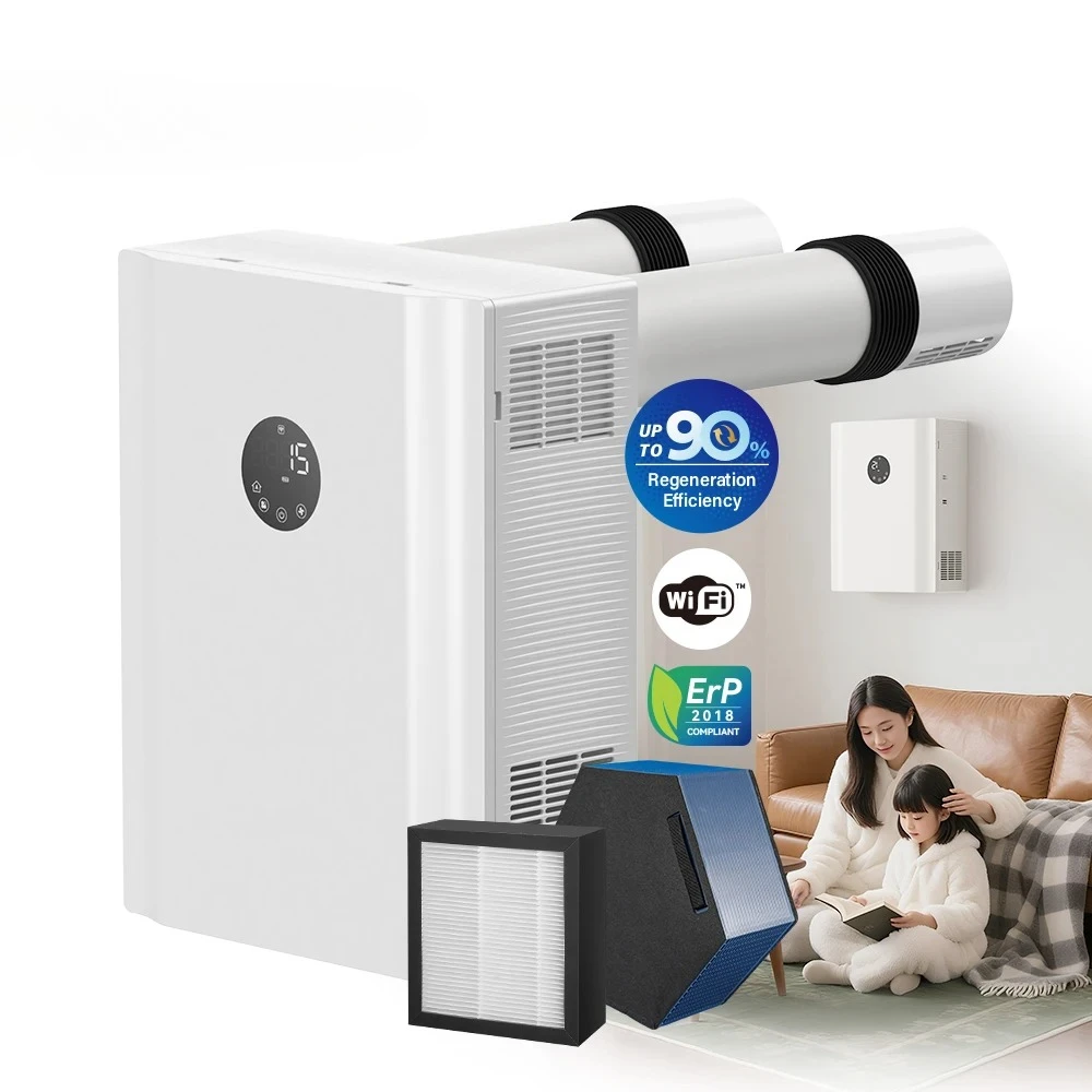 Ductless Erv Fresh air Ventilation Hvac System Wall Recuperator Heat Energy Recovery Ventilation Air Purifier Home Integration
