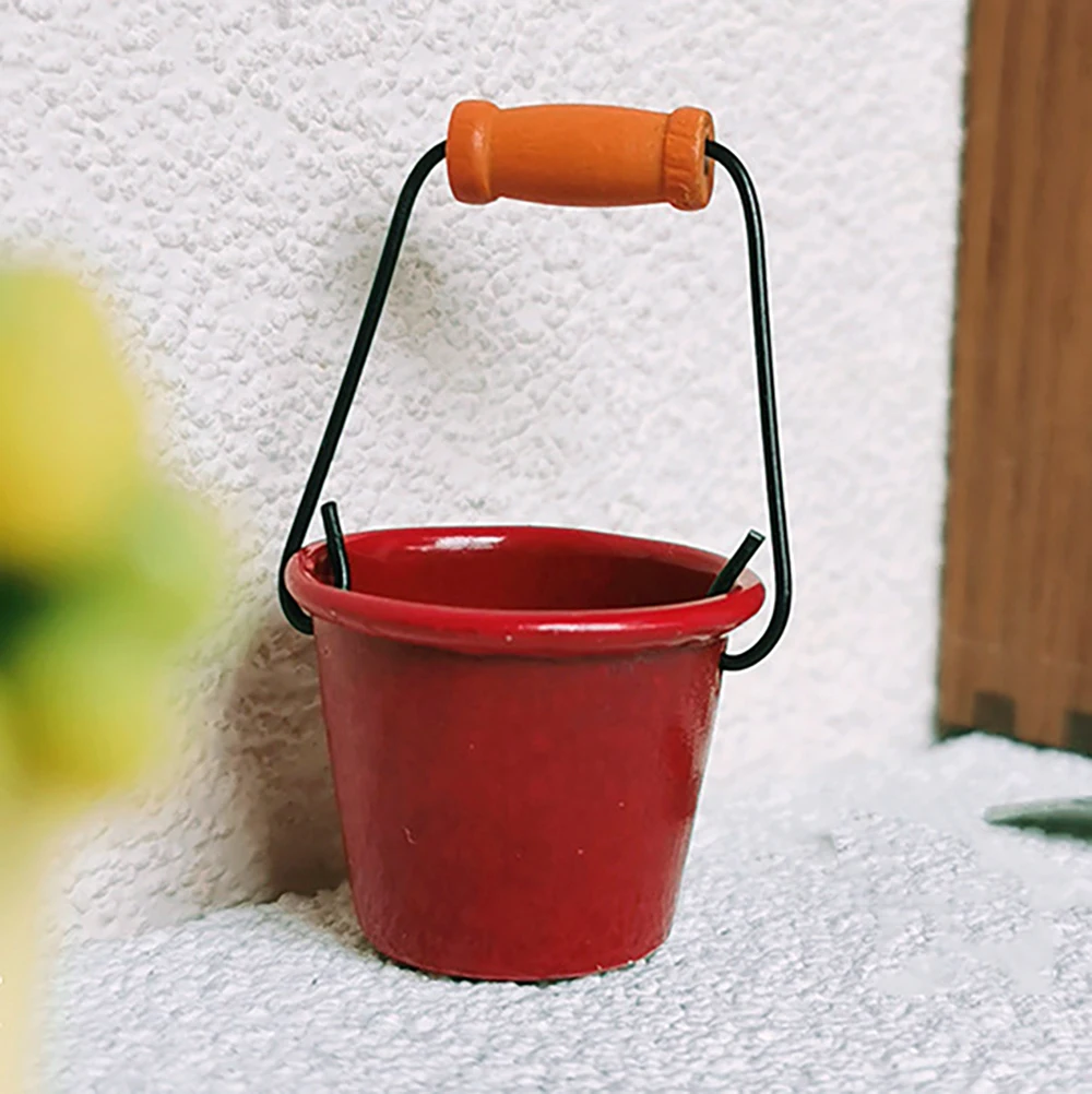 1Pcs 1/12 Dollhouse  Accessories Mini Metal Red Bucket Miniature Pail Model for Doll House Decoration ob11 bjd