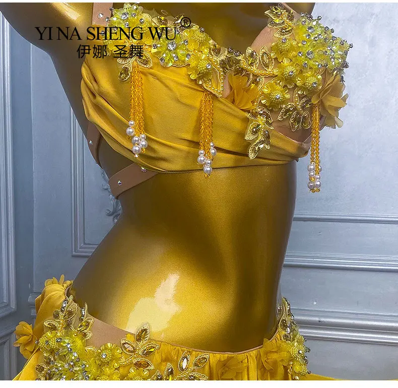 Swing Shine Bellydance Dress Egypt Dancer Costume Rhinestone Bra Long Skirt For Performance