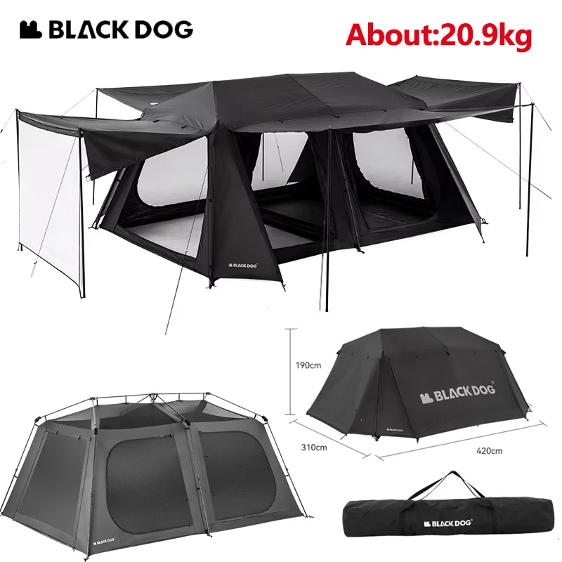 Naturehike BLACKDOG Automatic Tent Outdoor Camping One-touch 33㎡ Travel W/ Projection Black Coated Waterproof Tent 5-8 Person