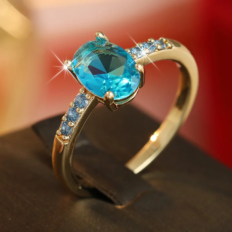 Women's Fashionable Slim Thin Ring Inlay Blue Cubic Zircon Rings Versatile Accessory For Daily Commuting Beach Vacation