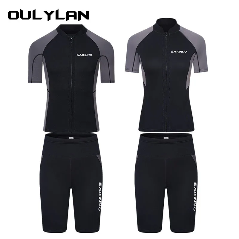 Oulylan 2mm Men Wetsuit Neoprene Diving Suit Split Short Sleeve Women  Wet Suit Front Zip Spearfishing Swim Surfing Swimwear