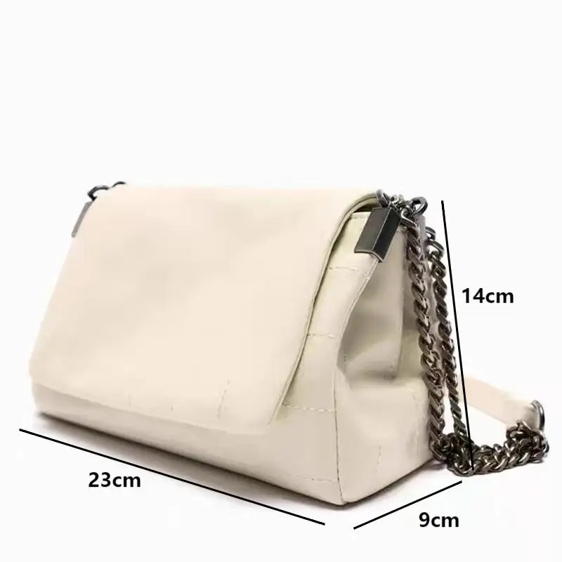 2024 Luxury Ladies White Leather Handbags High Quality Women\'s Shoulder Bags Versatile Female Flap Commuter Messenger Bags