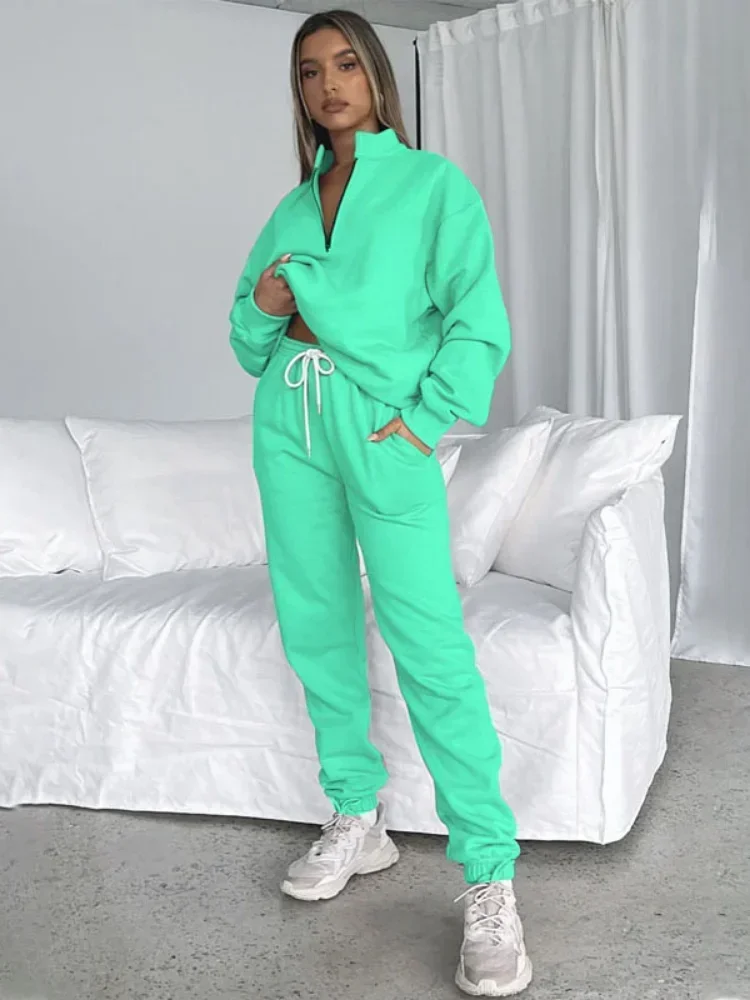 

GUWU Fashion Active Two 2 Piece Set for Women Outfits Jogger Pants and Zipper Neck Sweatshirt Winter Autumn Tracksuit