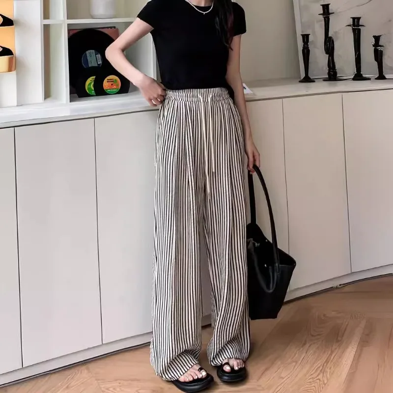 

Striped Wide-leg Pants Women's Pants 2024 Summer New Style Lazy Style High-waisted Straight Pants Slimming Casual Trousers