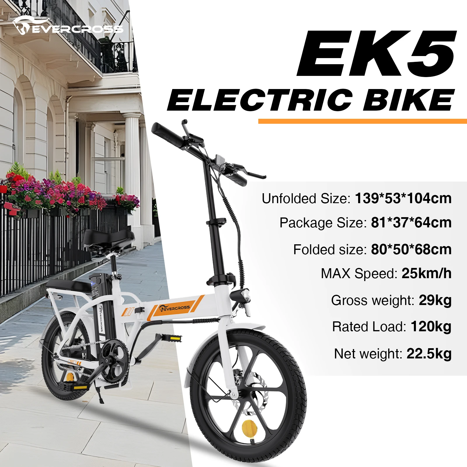 EVERCROSS TECH EK5 E-Bike, 250W E-Bike für Erwachsene, 20-45Km Faltbares E-Bike, 15/20/25 KM/H, 16''