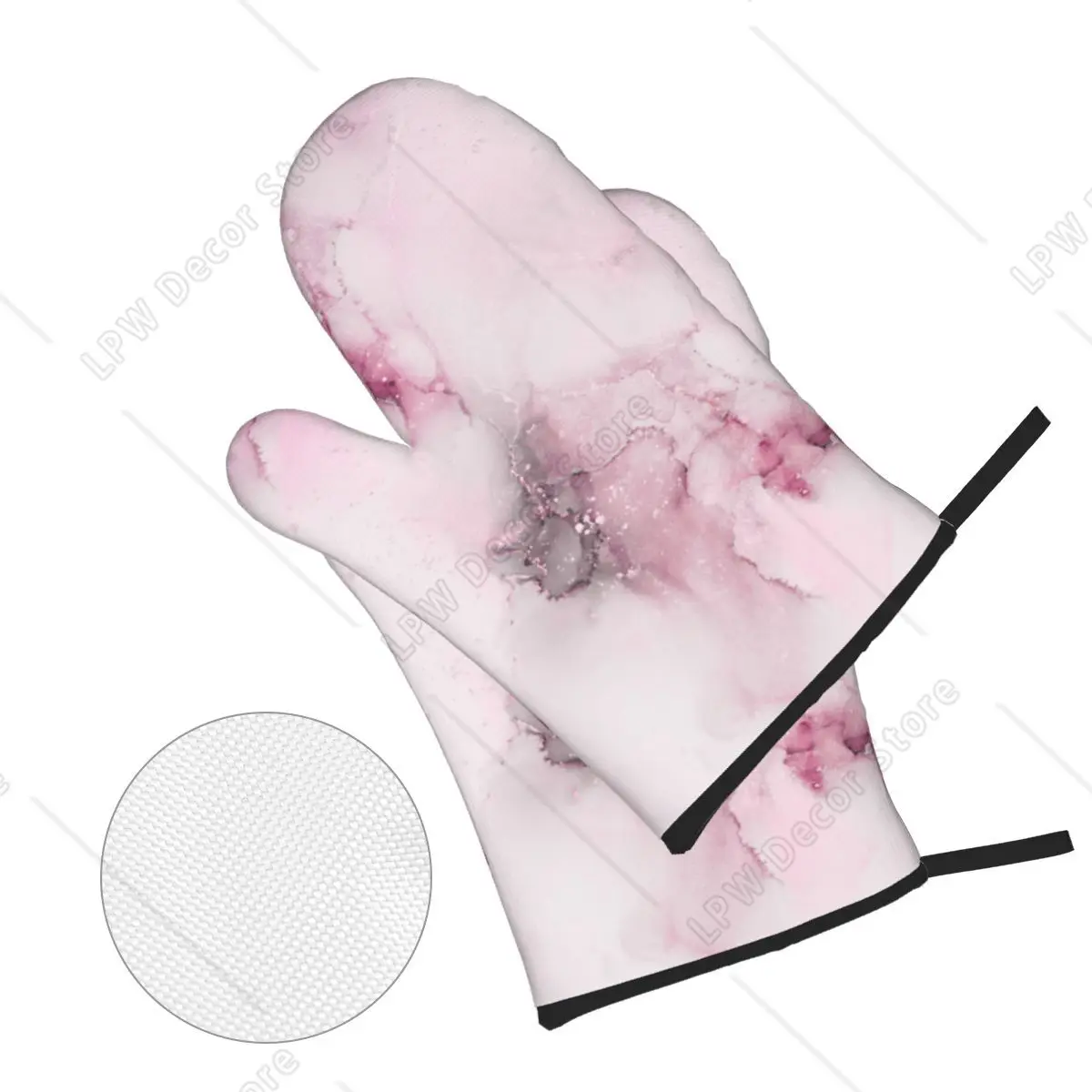 Pink Marble Impression Oven Mitts and Pot Holders 4pcs Set Heat Resistant Kitchen BBQ Gloves for Baking Grilling Potholder