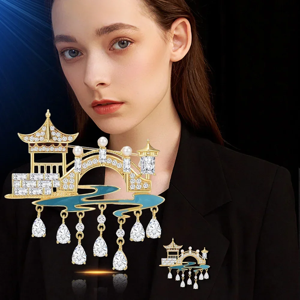 

Vintage Palace Brooch Crystal Tassel Brooches Luxury Designer Jewelry Women's Coat Corsage Suit Lapel Pins Accessories Gift